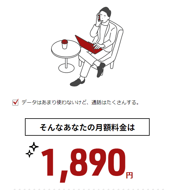 通日本通信話定額を入れても1890円