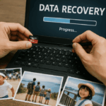 MicroSDカードのデータ復旧を行っている様子、その思い出の中には子供の運動会や旅行などの思い出が入っていた