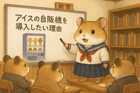 制服姿のプレゼンハムスター