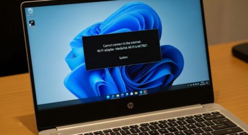 HP製のノートパソコンにMediaTek製のWi-Fiチップが搭載されている様子でネットに繋がらない様子