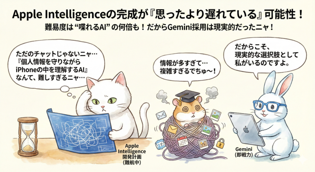 1) Apple Intelligenceの完成が「思ったより遅れている」可能性
