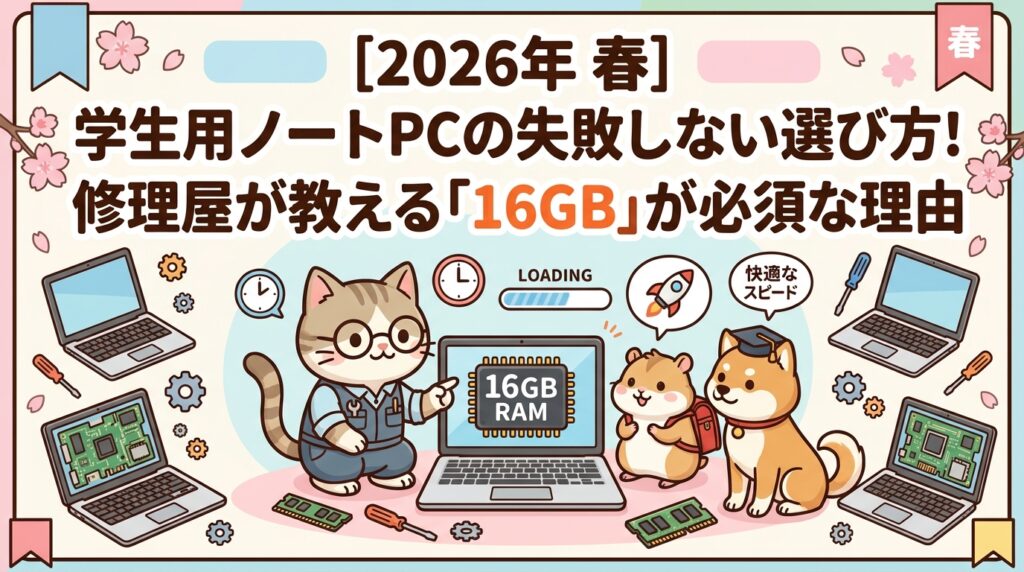 【2026年春】失敗しない学生向けノートパソコンの選び方!修理店が教える「16GB必須」の理由
