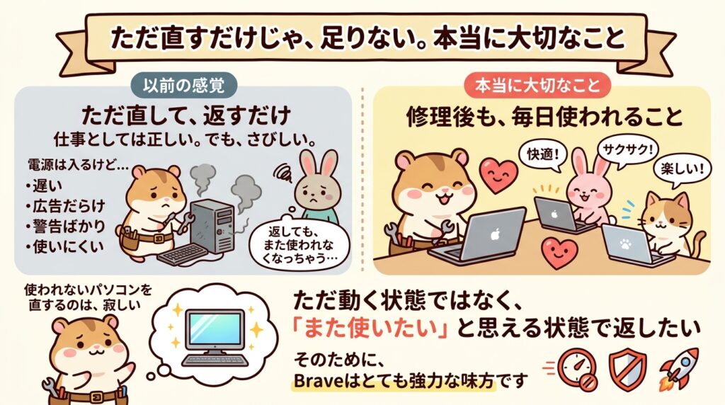 修理屋として感じるのは、直すだけでは足りないということ