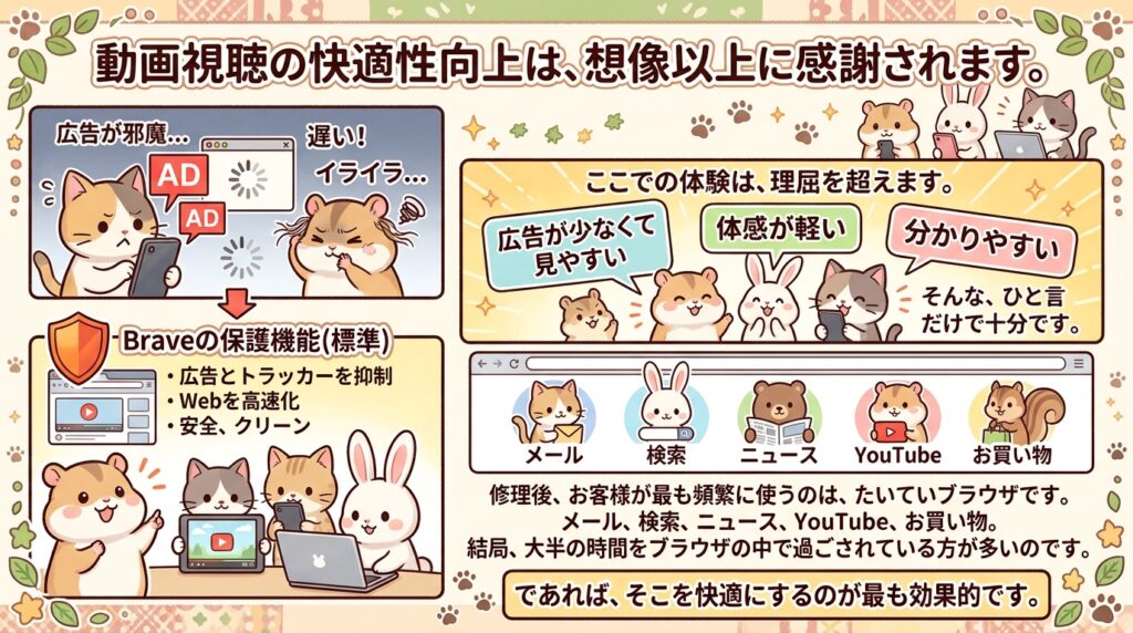 YouTubeや動画視聴の快適さは、想像以上に喜ばれる