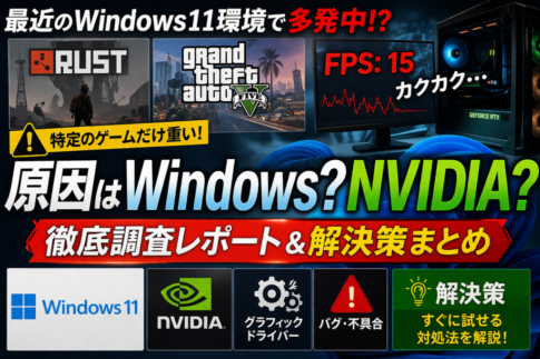 Windows 11環境でRUSTやGTAなど一部ゲームだけFPSが落ちる症状について、NVIDIAドライバーや更新プログラムの影響を調査し、現実的な対処法をまとめました。