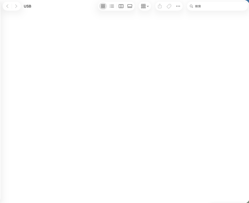 データを削除した後の空のUSBメモリ画面。
