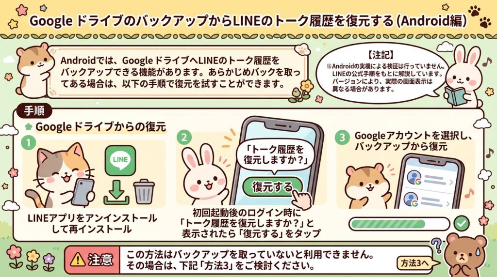 GoogleドライブのバックアップからLINEトークを復元する（Android向け）