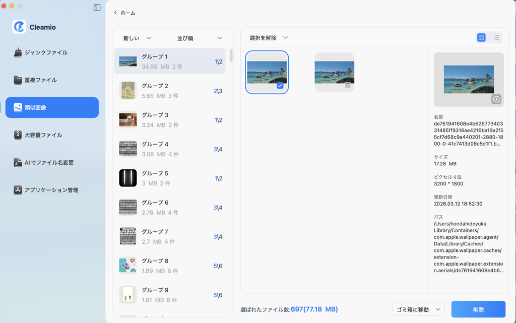類似画像の確認画面