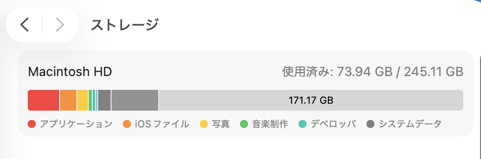 削除後のストレージ画面