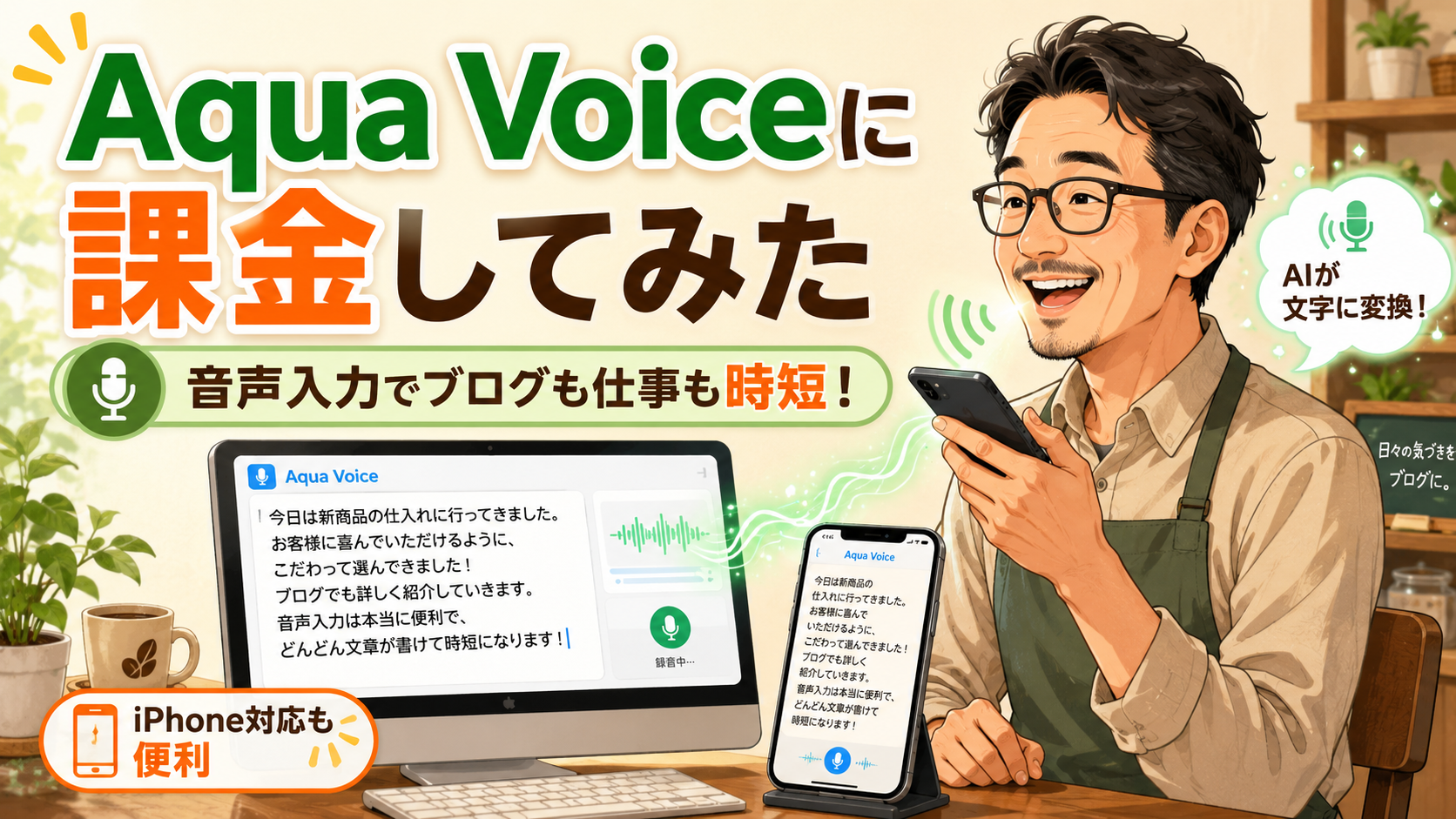 Aqua Voiceに課金して音声入力でブログ執筆や仕事を時短するイメージ