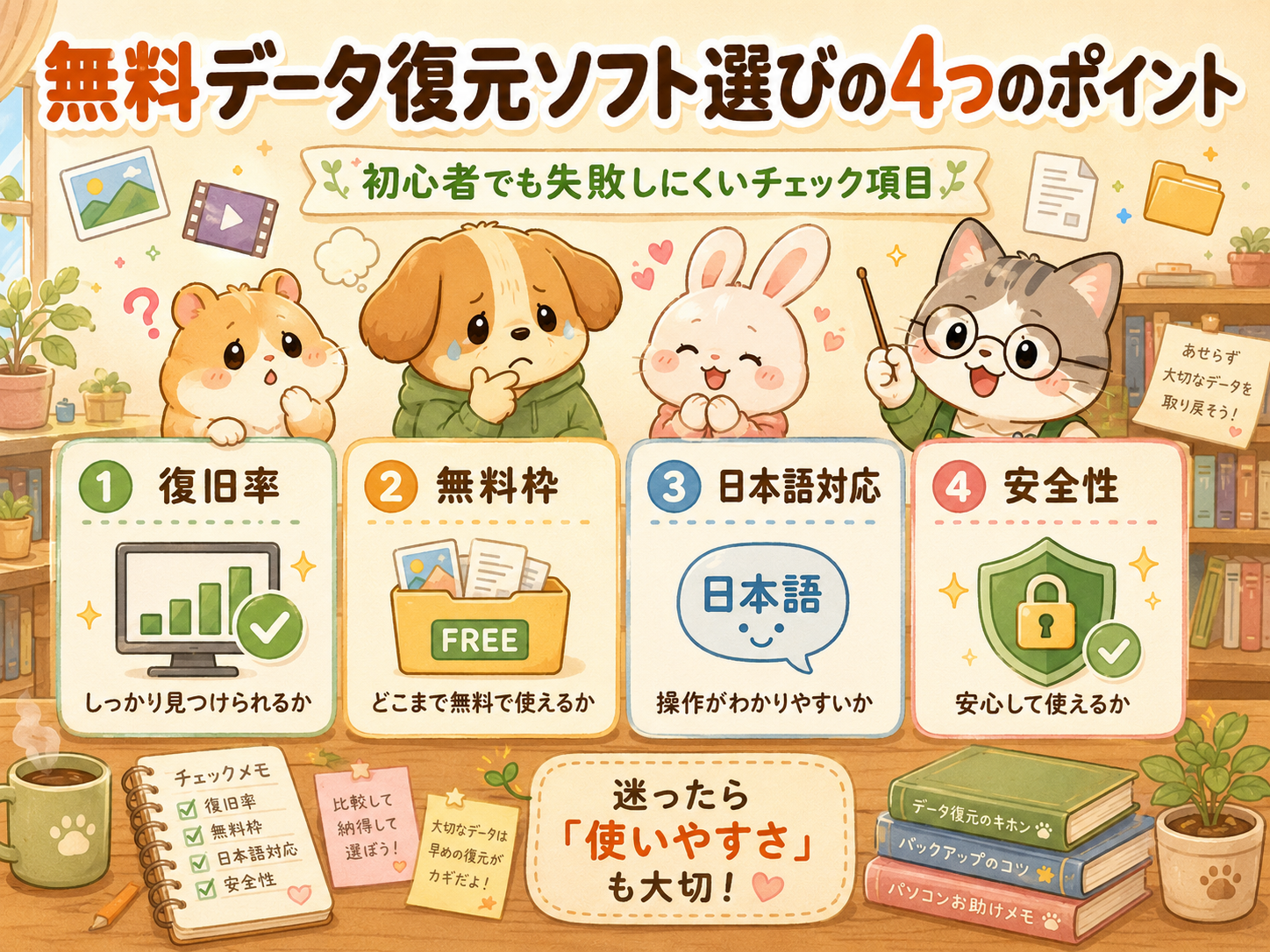 無料データ復元ソフト選びの4つのポイント