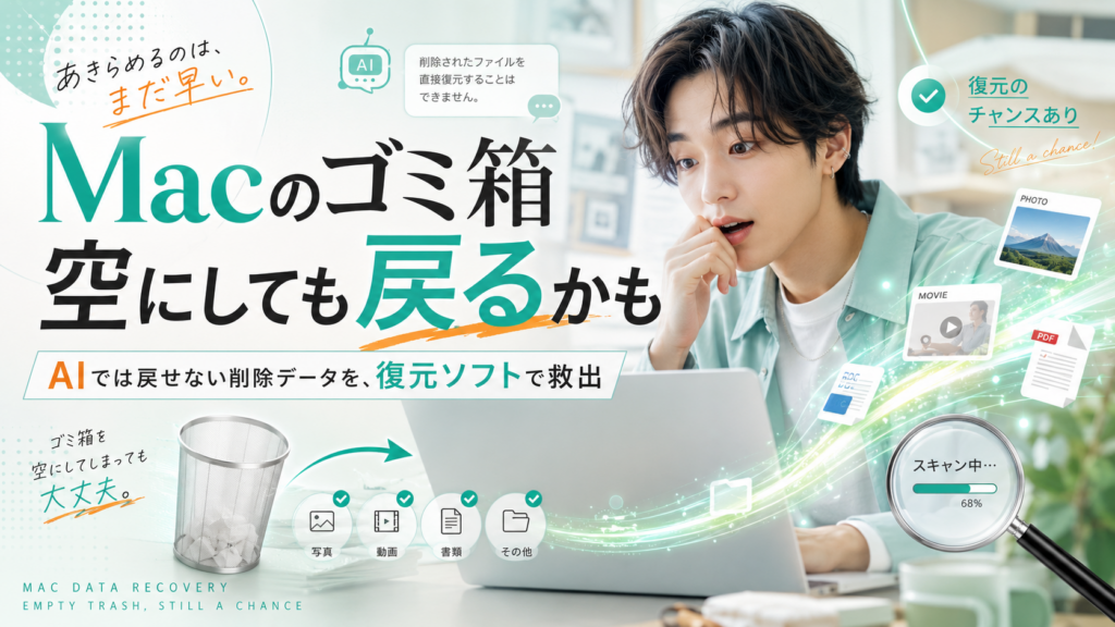 【mac ゴミ箱 復元】AI時代にMacユーザーが急増中!削除したデータを取り戻す方法