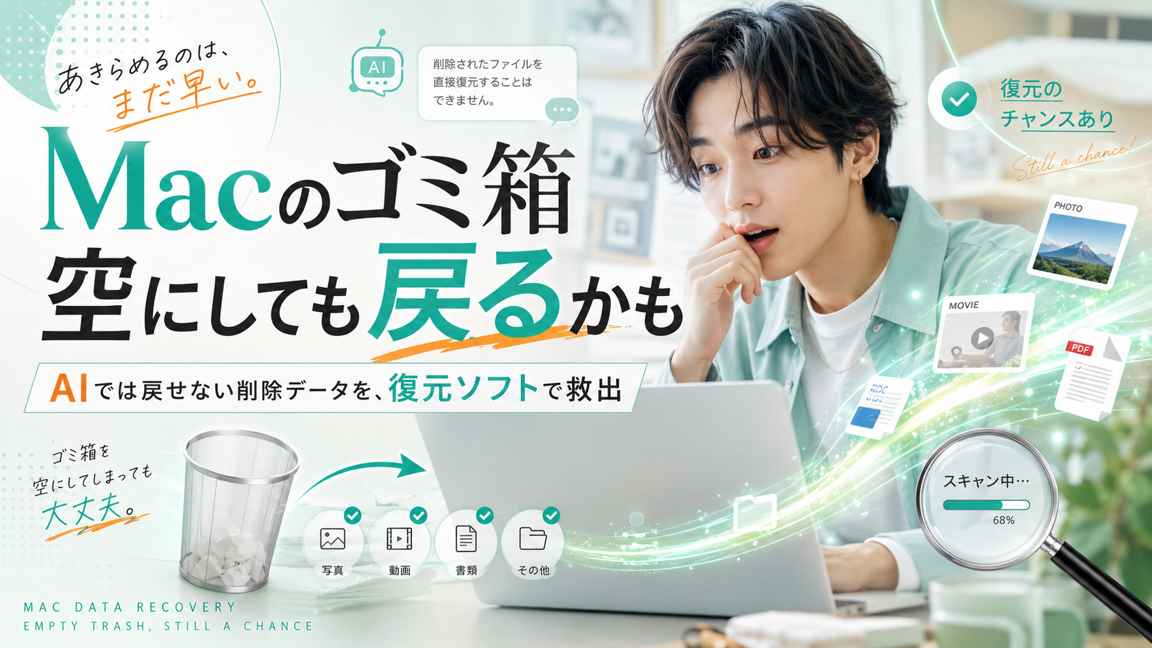 【mac ゴミ箱 復元】AI時代にMacユーザーが急増中!削除したデータを取り戻す方法