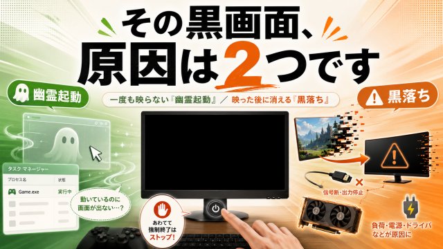 ゲーム起動時に画面が真っ黒になる原因は2種類｜幽霊起動と黒落ちの見分け方