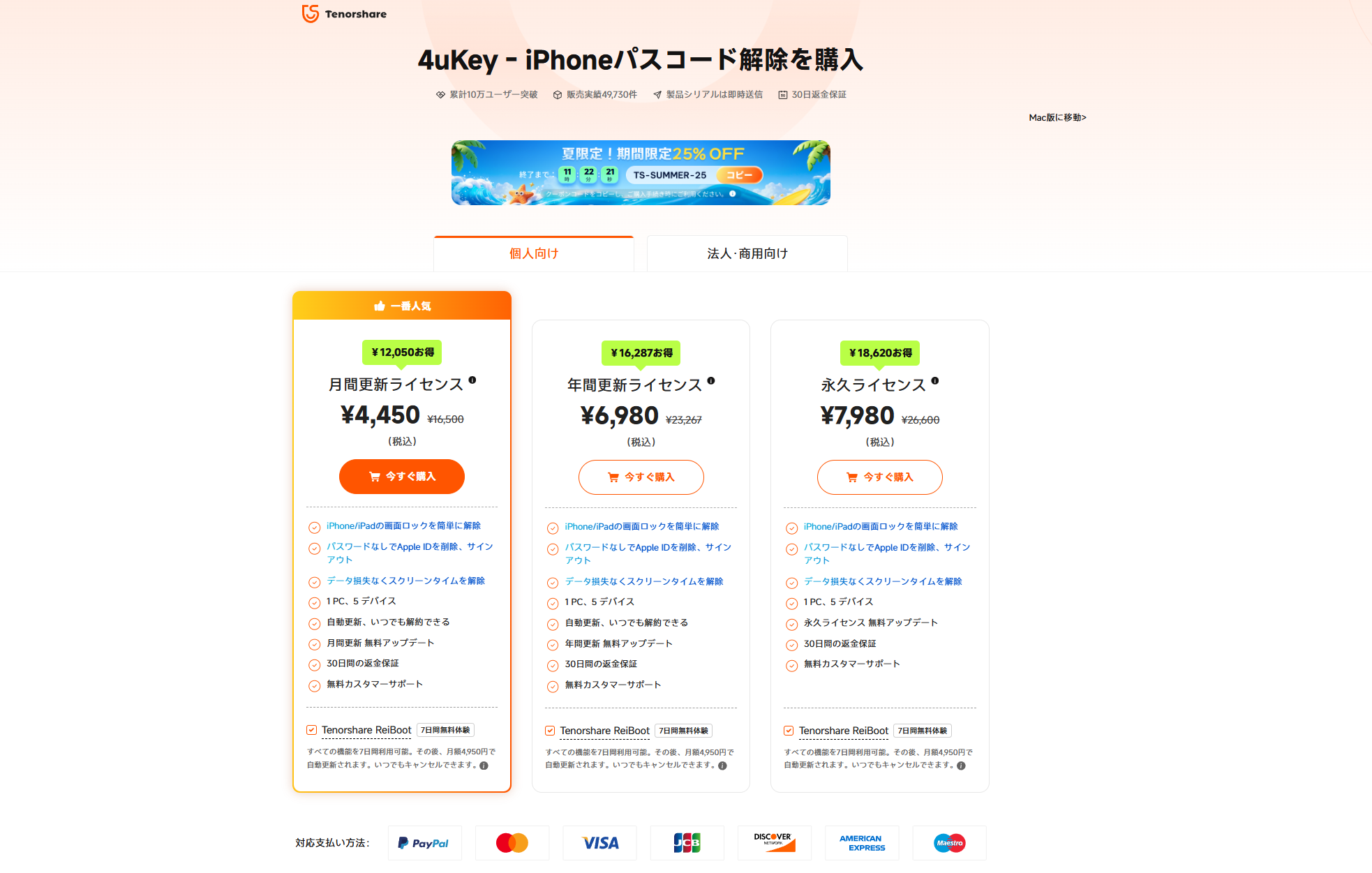 Tenorshare 4uKeyのキャンペーン・料金情報