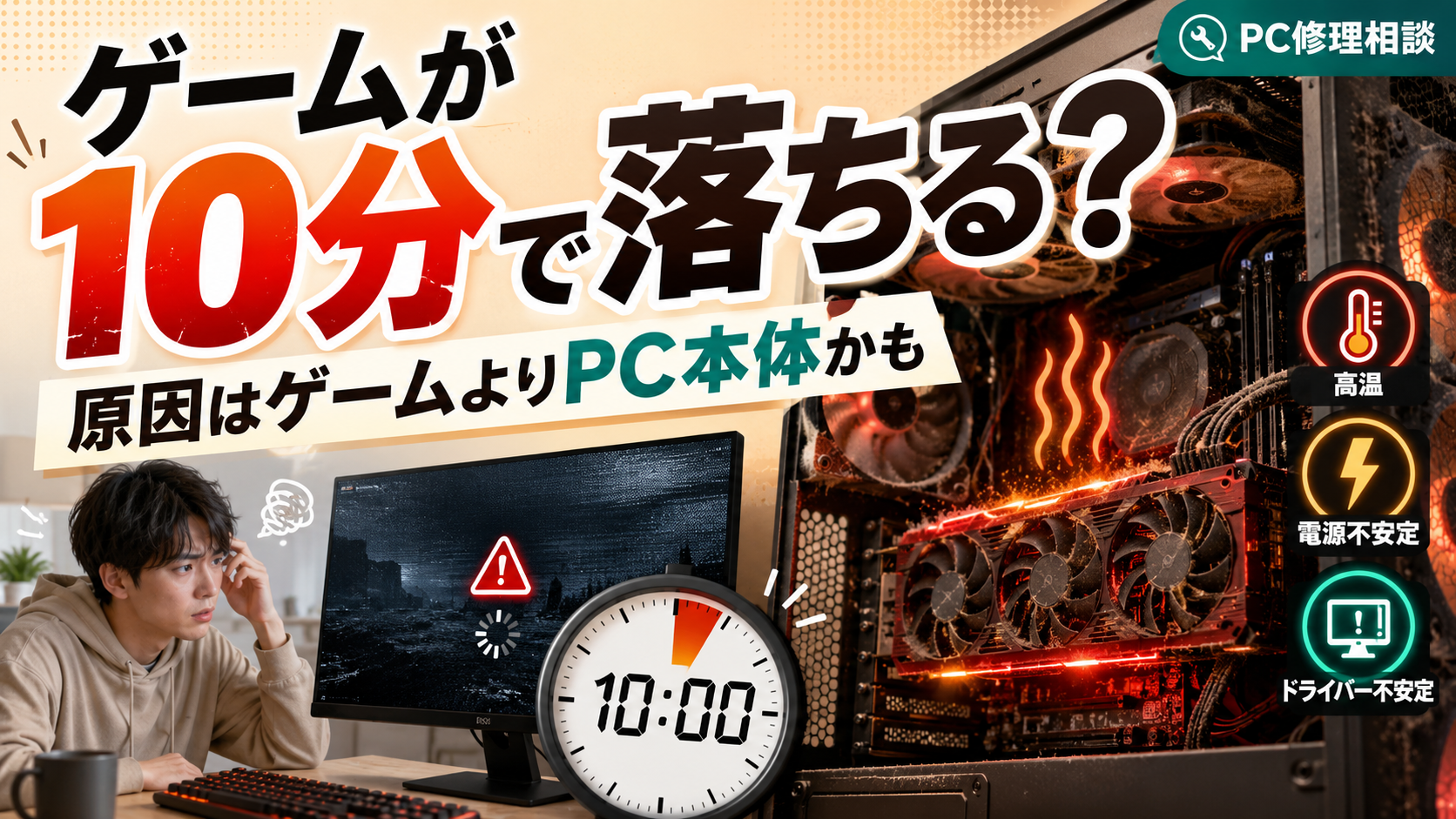 PCゲームが10分で落ちる原因はゲームじゃない?熱・電源・GPU不調を疑うべき理由