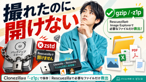 Clonezillaのバックアップからファイルを取り出す方法｜Rescuezillaで開けない原因とgzip設定