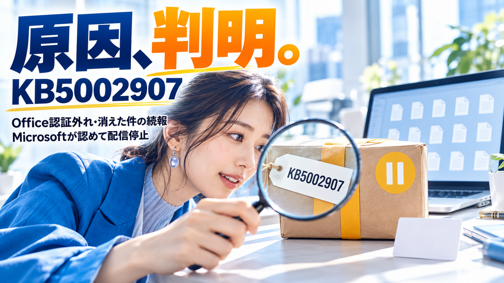 Office認証外れの原因はKB5002907|配信停止