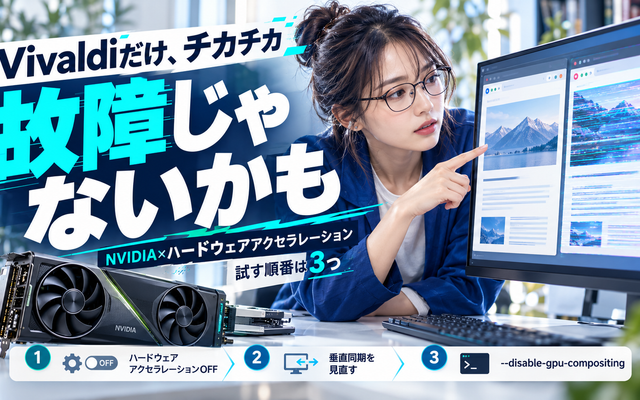 Vivaldiちらつきの原因はNVIDIA？試す順番と直し方