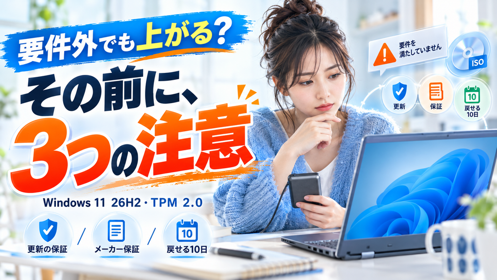 Windows11 26H2 要件を満たさないPCで上げる前に