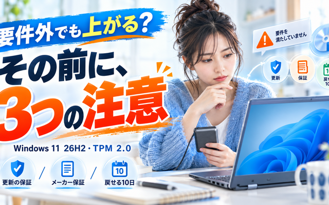 Windows11 26H2 要件を満たさないPCで上げる前に